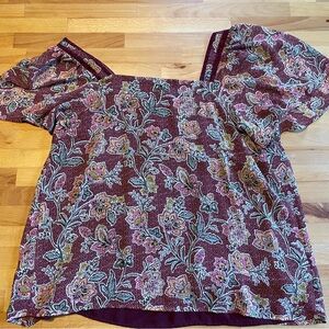 LOFT Red Boxy Flutter Sleeve Blouse